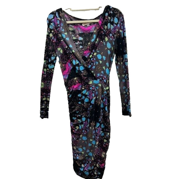 Mara Hoffman Womens Faux Wrap Dress Geometric Print Ruched Side Black Size XS - Picture 1 of 11